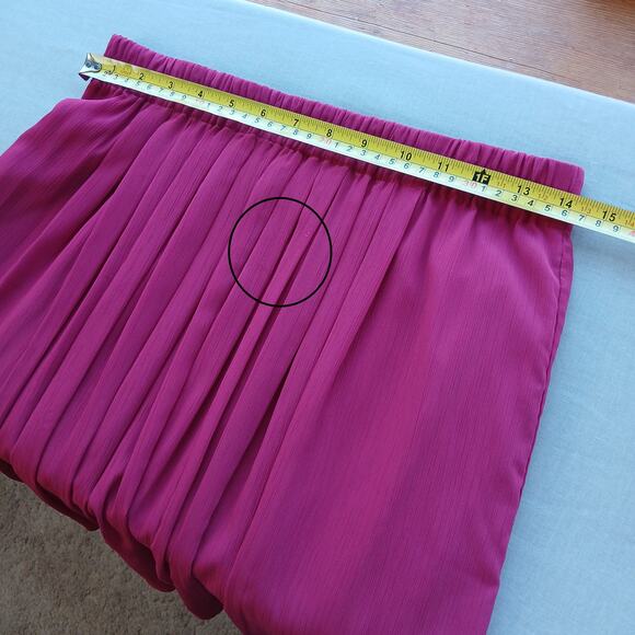 Loft Magenta Pink Pleated Skater Skirt S lined chiffon elastic pull on - Picture 9 of 12